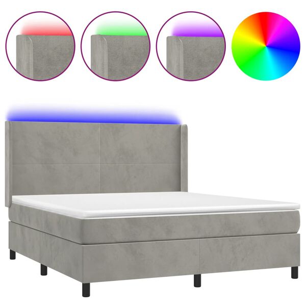 vidaXL Letto a Molle Materasso e LED Grigio Chiaro 160x200 cm Velluto