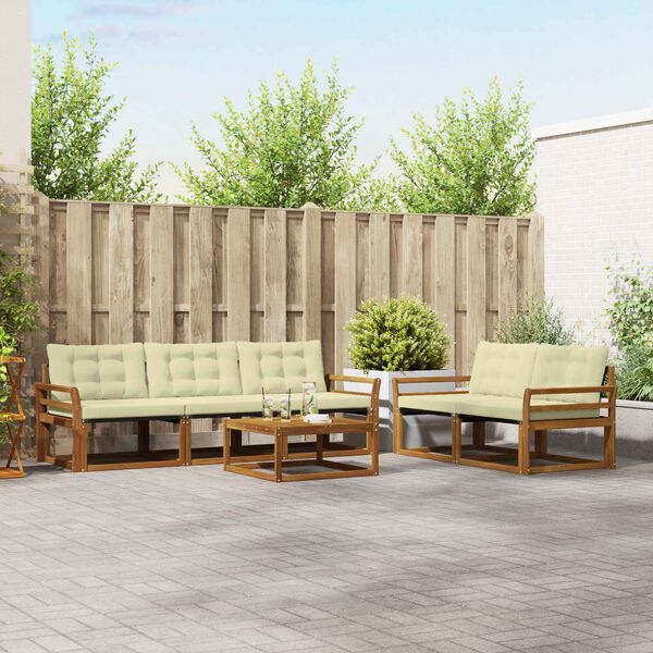vidaXL Set di divani da esterno con cuscino 6 pcs Naturale e Crema