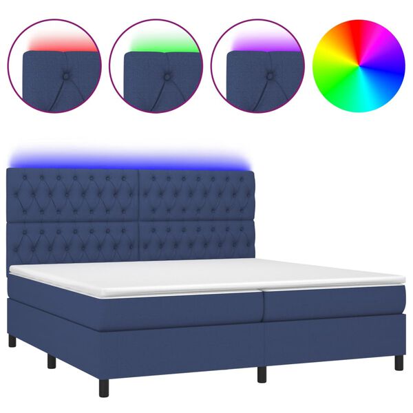 vidaXL Letto a Molle Materasso e LED Blu 200x200cm in Tessuto