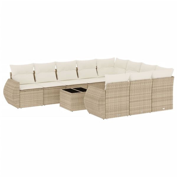 vidaXL Set Divani da Giardino 11 pz con Cuscini Beige in Polyrattan