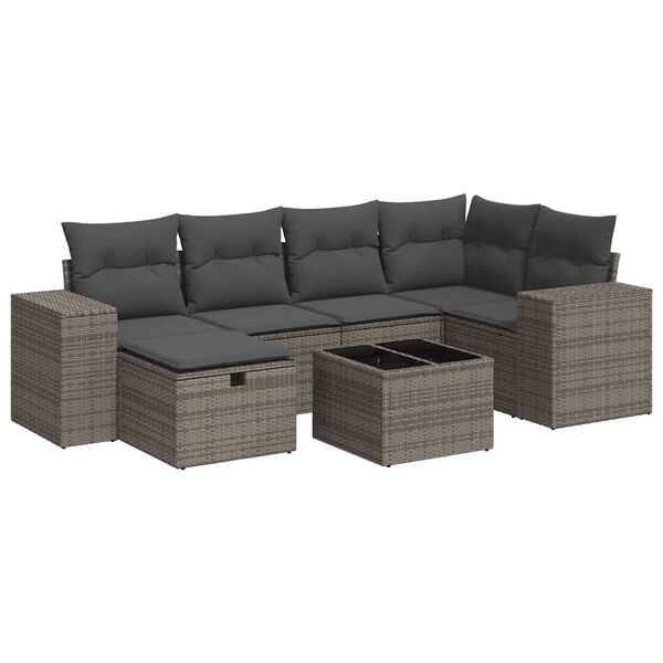 vidaXL Set Divani da Giardino 7 pz con Cuscini Grigio in Polyrattan