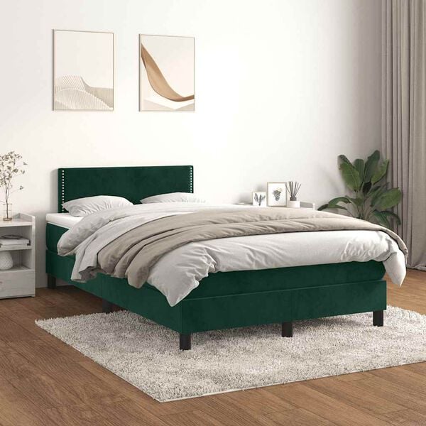 vidaXL Giroletto a Molle con Materasso Verde Scuro 120x190 cm Velluto