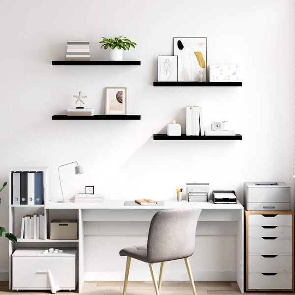 vidaXL Scaffali a Parete 4 pz Nero Lucido 80x23,5x3,8 cm in MDF