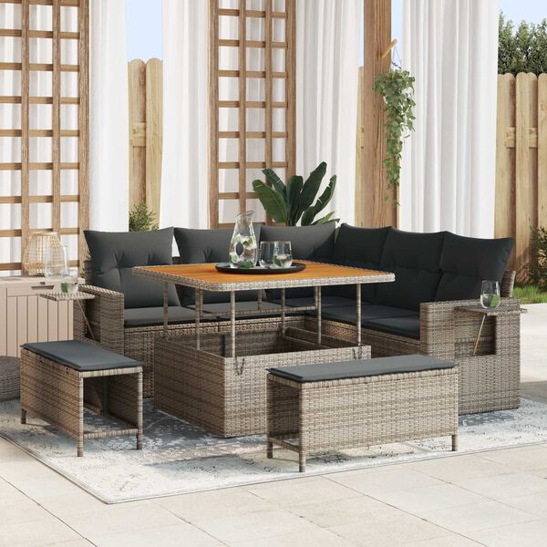 vidaXL Set Divano da Giardino con cuscino 8 pcs Grigio polyrattan