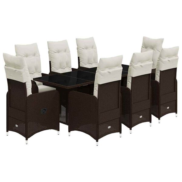 vidaXL Set Bistr&ograve; da Giardino 9 pz con Cuscini in Polyrattan Marrone