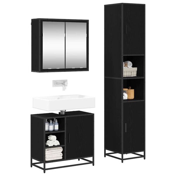 vidaXL Set di mobili per il bagno 3 pcs Rovere Nero Legno multistrato