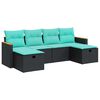 vidaXL Set Divano da Giardino 6 pz con Cuscini Nero in Polyrattan