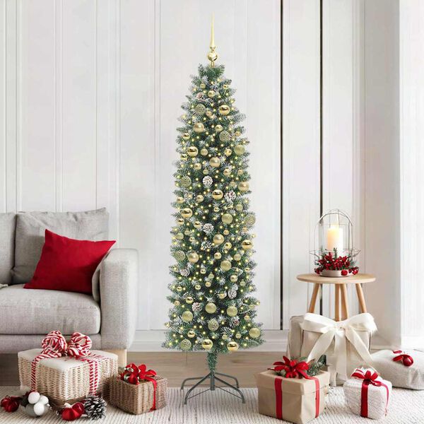vidaXL Albero di Natale Artificiale Sottile Verde e Bianco 180 cm