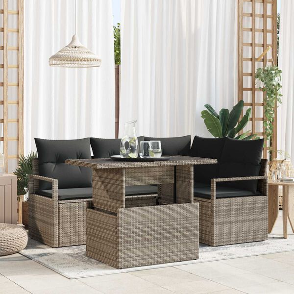 vidaXL Set Divano da Giardino con cuscino 5 pcs Grigio Poly Rattan