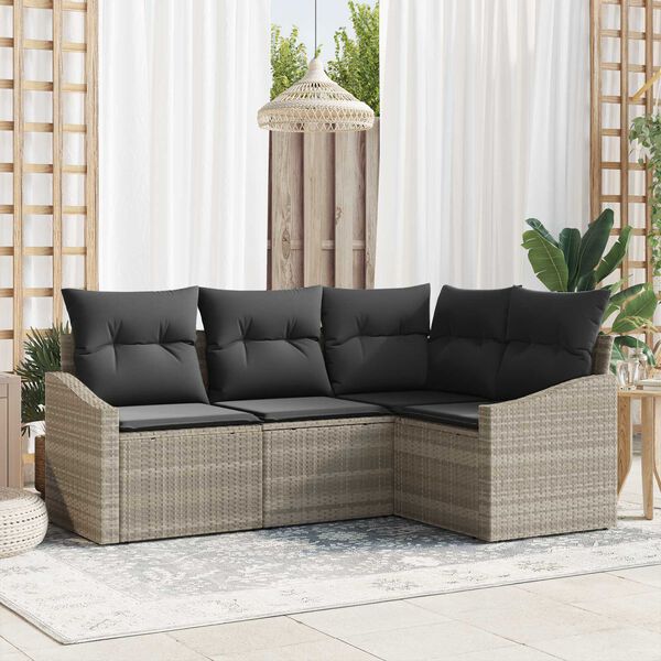 vidaXL Set Divano da Giardino 4 pcs Grigio chiaro polyrattan