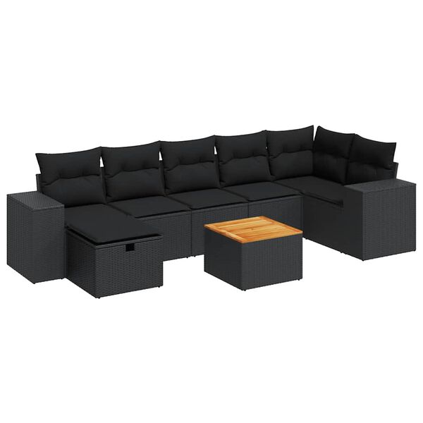 vidaXL Set Divani da Giardino con Cuscini 8 pz Nero in Polyrattan