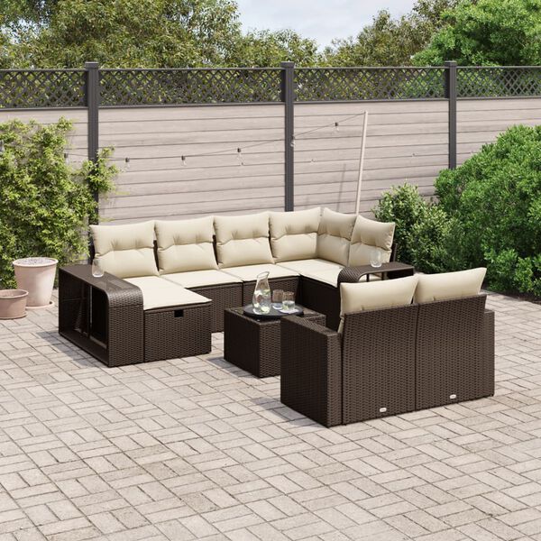 vidaXL Set Divani da Giardino 11 pz con Cuscini Polyrattan Marrone