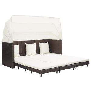 vidaXL Divano Letto a 3 Posti Estendibile con Tetto Polyrattan Marrone