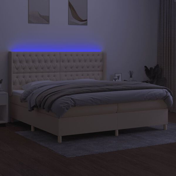 vidaXL Letto a Molle Materasso e LED bianco 200x200cm in Tessuto