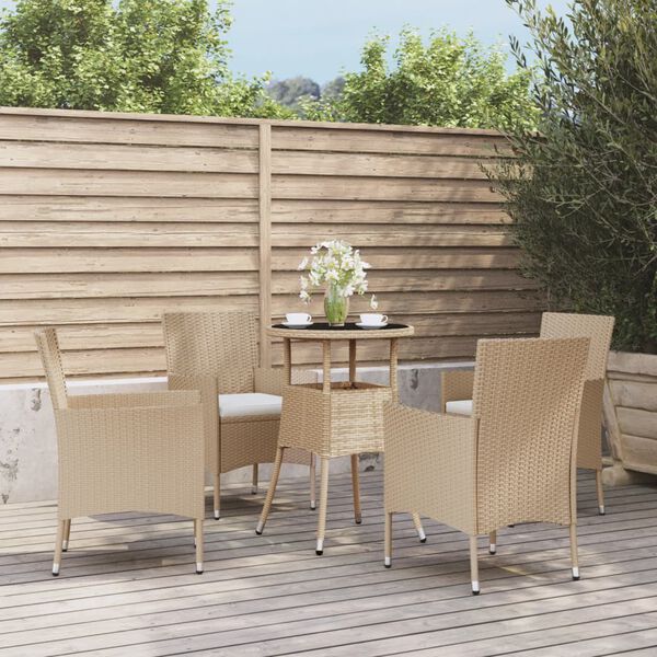 vidaXL Set da Bistrò da Giardino 5 pz con Cuscini Beige in Polyrattan