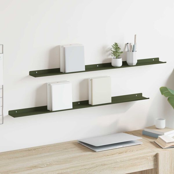 vidaXL Mensola sospesa 2 pcs Verde oliva 100 x 9 x 2,5 cm Acciaio