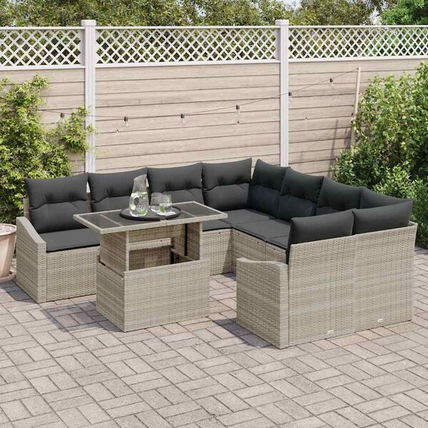 vidaXL Set Divano da Giardino 9 pcs Grigio chiaro Poly Rattan