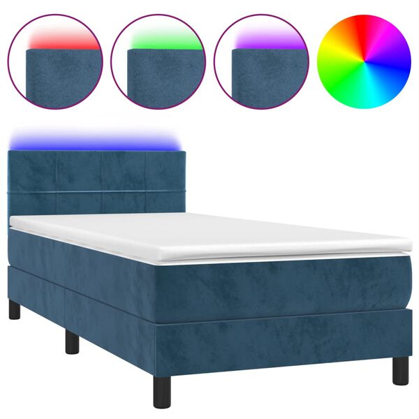 vidaXL Letto a Molle con Materasso e LED Blu Scuro 80x200cm in Velluto