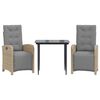 vidaXL Set da Bistr&ograve; 3 pz con Cuscini Beige in Polyrattan