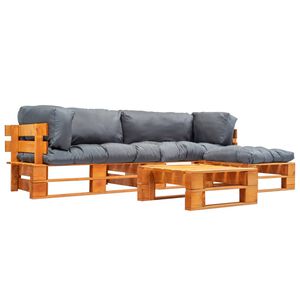 vidaXL Set Divani da Giardino su Pallet 4 pz con Cuscini Grigi Legno