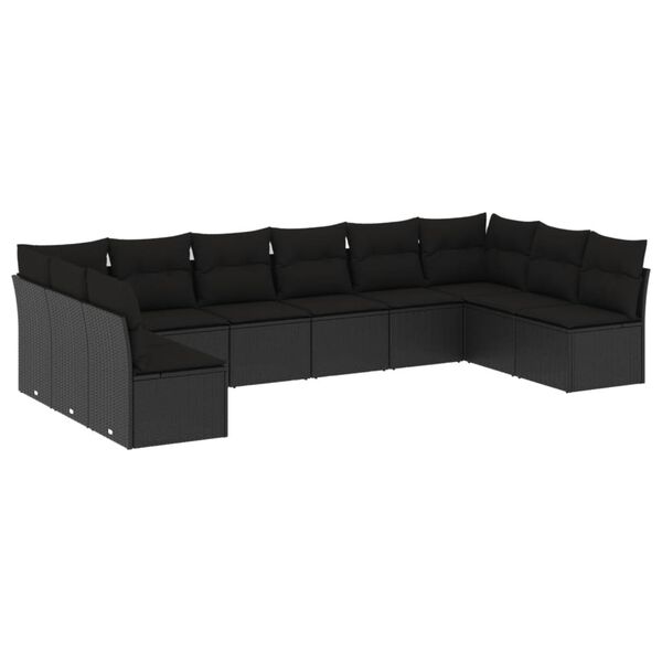 vidaXL Set Divani da Giardino 10pz con Cuscini in Polyrattan Nero