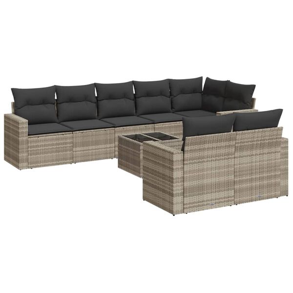vidaXL Set Divano da Giardino 9pz con Cuscini Grigio Chiaro Polyrattan