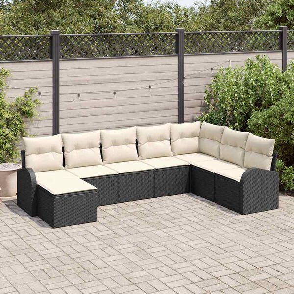 vidaXL Set Divano da Giardino 8 pcs Nero e bianco Poly Rattan