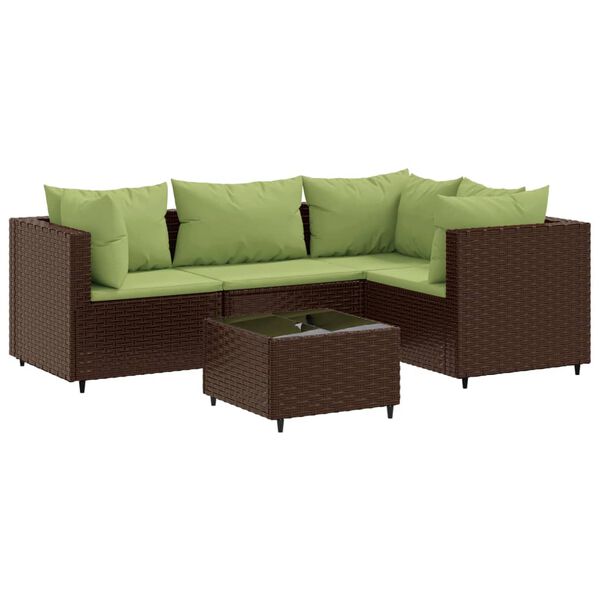 vidaXL Set Divani da Giardino 5 pz con Cuscini Marrone in Polyrattan