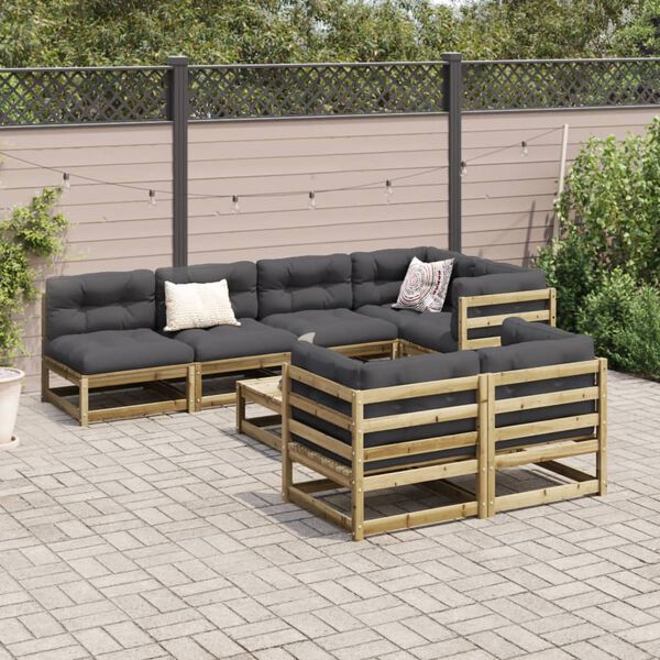 vidaXL Set Divani da Giardino 8pz con Cuscini Legno Impregnato di Pino