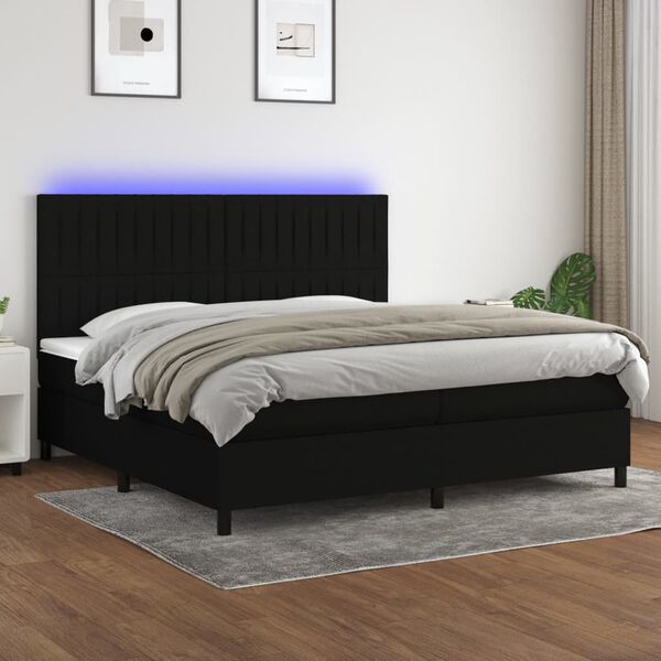 vidaXL Letto a Molle Materasso e LED Nero 200x200cm in Tessuto