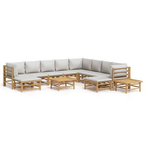 vidaXL Set Salotto da Giardino 12pz con Cuscini Grigio Chiaro Bamb&ugrave;