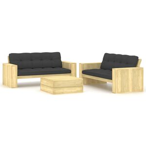 vidaXL Set Salotto Giardino con Cuscini 3 pz in Pino Impregnato