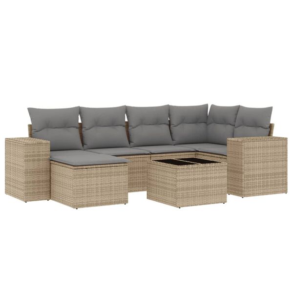 vidaXL Set Divani da Giardino 7 pz con Cuscini Beige in Polyrattan