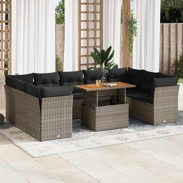 vidaXL Set Divano da Giardino 10 pz con Cuscini Grigio in Polyrattan