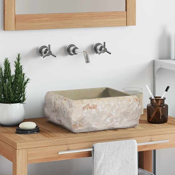 vidaXL Lavandino Crema 30x30x13 cm in Marmo
