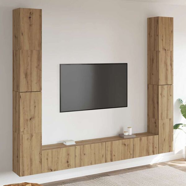 vidaXL Mobili TV a Parete 6 pz Rovere Artigianale Legno Multistrato