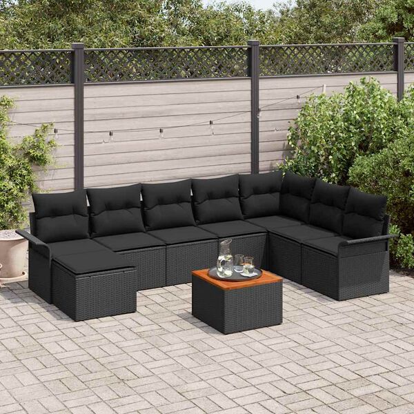 vidaXL Set Divano da Giardino 9 pcs Nero Poly Rattan