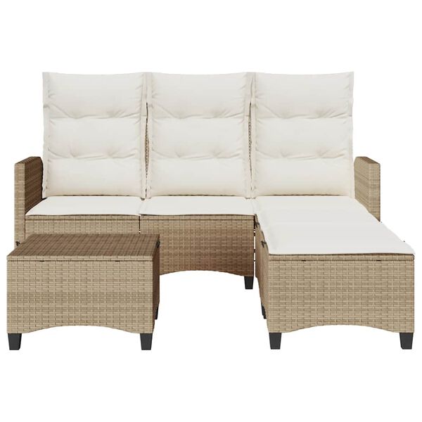 vidaXL Set Divano da Giardino 3 pz con Cuscini a L Beige in Polyrattan