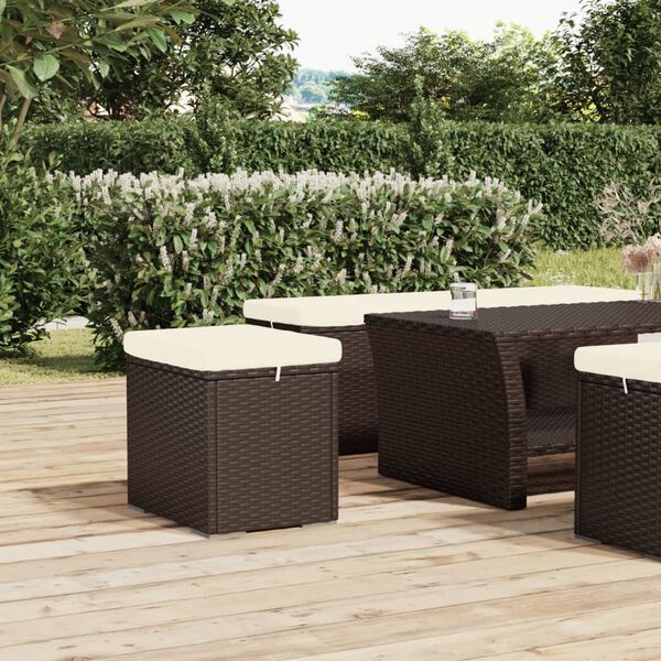 vidaXL Ottomana con Cuscino Marrone 40x30x40 cm in Polyrattan