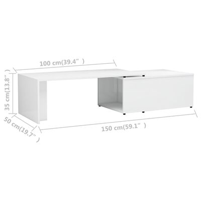 vidaXL Tavolino Salotto Bianco Lucido 150x50x35 cm Legno Multistrato