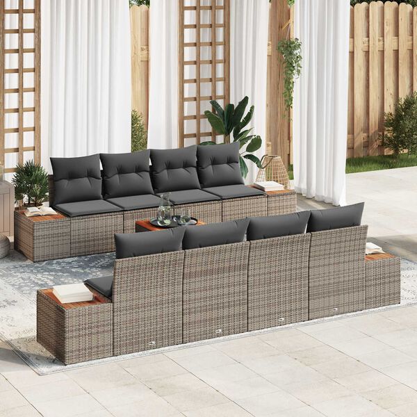 vidaXL Set Divano da Giardino con cuscino 9 pcs Grigio Poly Rattan