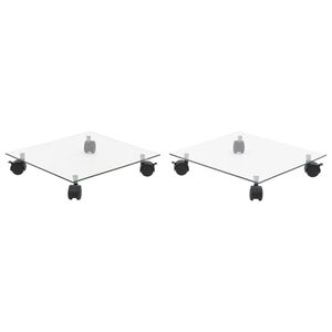 vidaXL Pedane su Ruote per Piante 2pz Vetro Temperato 35x35cm Quadrato