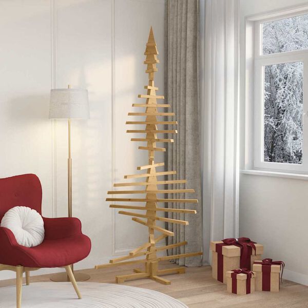 vidaXL Albero di Natale in legno Marrone 210 cm Legno di pino massello