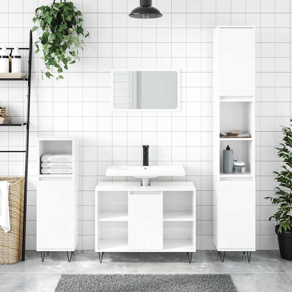 vidaXL Armadietto Bagno Bianco Lucido 80x33x60cm in Legno Multistrato