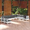 vidaXL Set Divani da Giardino 10 pz con Cuscini Bianchi Legno di Pino