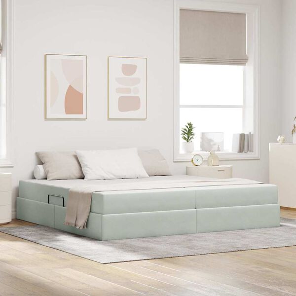 vidaXL Letto con contenitore e materasso Grigio chiaro 200 x 200 cm