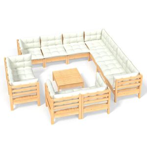 vidaXL Set Divani da Giardino 12 pz con Cuscini Crema Massello di Pino