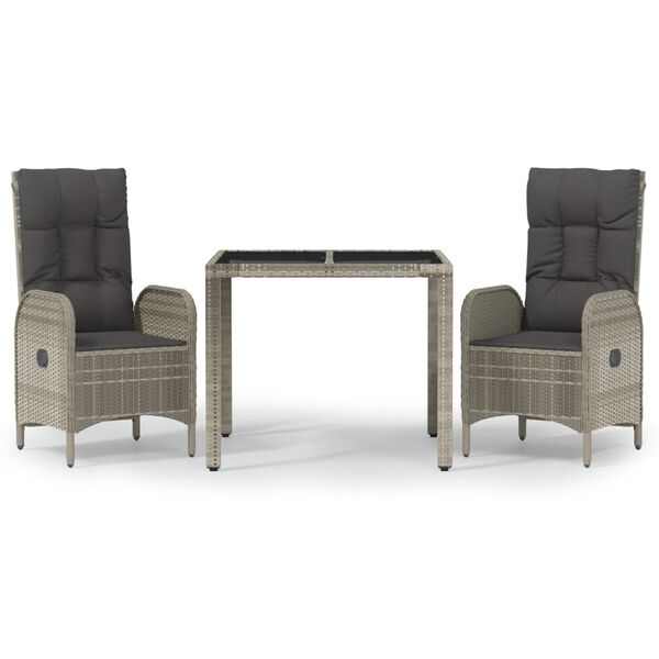 vidaXL Set da Pranzo da Giardino 3 pz con Cuscini in Polyrattan Grigio
