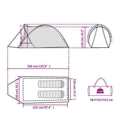 vidaXL Tenda Campeggio a Cupola 2 Persone Bianca Tessuto Impermeabile