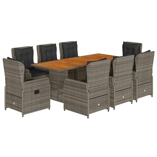vidaXL Set da Pranzo da Giardino 9 pz con Cuscini in Polyrattan Grigio